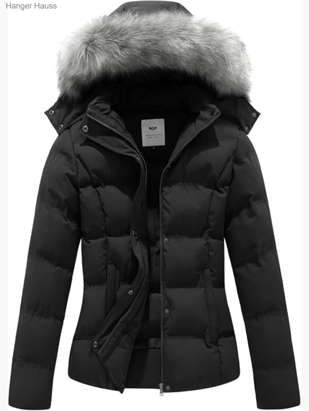 Quilted Puffer Jacket with Removable Fur Hood, Warm Winter Coat Plus Size - Picture 1 of 7